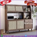 Bufet dapur kayu jati kombinasi rotan lemari dapur terbaik Kayu jati Furniture Jepara