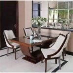 Set Dining table modern meja makan minimalis kayu jati Solid Jepara – 4 Kursi + Meja Furniture Jepara