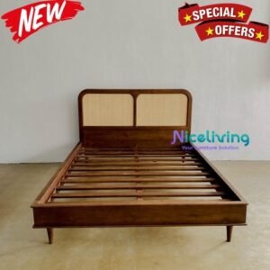 Tempat tidur jati  Plus rotan  dipan retro kayu jati Dipan Divan Jati - P 200 x L 160cm Furniture Jepara - Gambar 2