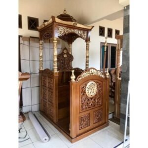 Mimbar masjid kayu  Plus jati kaligrafi Allah mimbar masjid Mimbar Ukir Furniture Jepara - Gambar 3