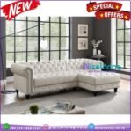 Sofa L Chesterfield warna putih terbaru sofa tamu modern terbaik Indon Furniture Jepara