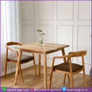 Set meja makan  Plus minimalis 2 kursi Set meja kursi cafe kayu jati Asli - Non Finishing Furniture Jepara - Gambar 2