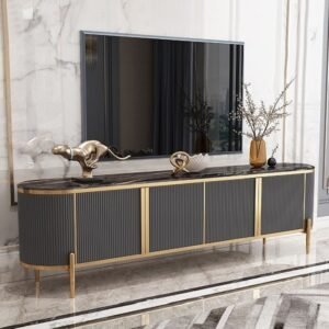 Buffet TV modern  Plus top marmer hitam terbaik meja tv cabinet tv terbaru Furniture Jepara - Gambar 2