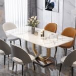 Meja makan mewah 6 kursi terbaru set meja makan marmer Putih Carara Furniture Jepara