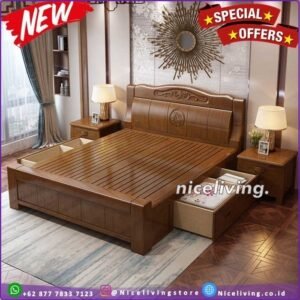 Tempat tidur laci  Plus kayu jati  dipan minimalis Kayu Jati  - Ukuran 160x200 Furniture Jepara - Gambar 2