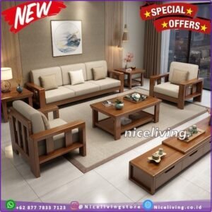 Kursi tamu minimalis dudukan full busa sofa tamu kayu jati terbaru Ind Furniture Jepara
