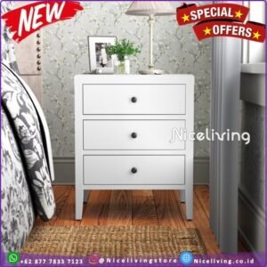 Nakas minimalis terbaru nakas kayu jati warna finishing putih Duco Furniture Jepara