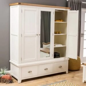 Lemari Pakaian Modern  Plus 3 Pintu Leeds Cream cat duco mewah Furniture Jepara - Gambar 2