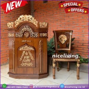 Mimbar podium masjid  Plus kayu jati ukiran arab murah Mimbar Jati Podium - Belum Finishing Furniture Jepara - Gambar 2