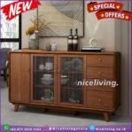 Bufet dapur terbaru kombinasi kaca rak piring kayu jati modern murah Furniture Jepara