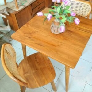 Set Kursi Meja  Plus Cafe Rotan 2 Kursi Meja Makan Kayu Jati Kursi Meja Cafe Furniture Jepara - Gambar 3