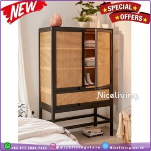 Bufet kayu jati kombinasi rotan terbaru almari pakaian lemari pakaian Furniture Jepara