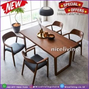 Dining table set  Plus meja makan minimalis kayu jati Kursi Meja Cafe - 6 Kursi Non Jok Furniture Jepara - Gambar 2