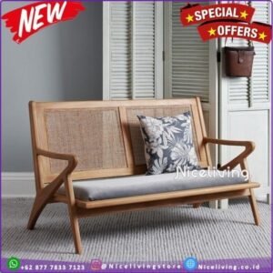 Bangku sofa kayu jati dudukan busa sandaran rotan alami Indonesian Fur Furniture Jepara