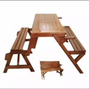 Kursi Meja Lipat  Plus Bangku Kayu Jati Untuk Taman / Resto / Cafe Outdoor - Belum Finishing Furniture Jepara - Gambar 3