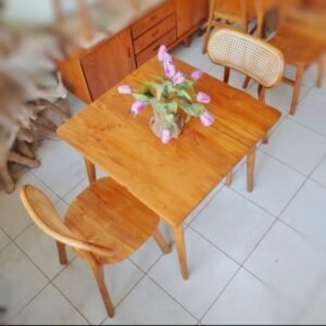 Set Kursi Meja  Plus Cafe Rotan 2 Kursi Meja Makan Kayu Jati Kursi Meja Cafe Furniture Jepara - Gambar 2