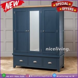 Lemari pakaian 3 pintu minimalis kombinasi kaca west blue duco Furniture Jepara