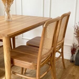 Set Meja Makan  Plus Kursi Rotan Kayu Jati Set Meja Kursi Cafe Jati Furniture Jepara - Gambar 2