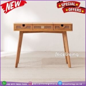 Meja konsul kayu jati kombinasi rotan alami finishing natural Indonesi Furniture Jepara