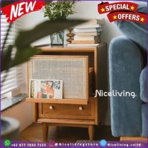 Nakas kayu jati terbaik kombinasi rotan alami nakas laci terbaru Indon Furniture Jepara