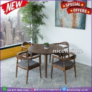 Set meja makan  Plus bulat terbaru meja bulat 4 kursi kayu jati Kursi Meja - Tanpa Jok Busa Furniture Jepara - Gambar 2