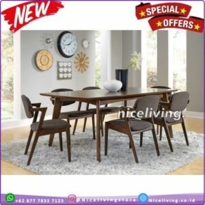 Dining set meja  Plus makan minimalis 6 kursi meja makan jati Kayu Jati - Tanpa Jok Busa Furniture Jepara - Gambar 2