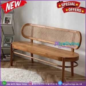 Bangku rotan kayu  Plus jati minimalis Kursi cafe makan 2 dudukan terbaru - P 120cm Furniture Jepara - Gambar 2