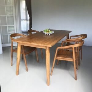 Satu Set Meja  Plus Makan Minimalis 4 Kursi Kayu Jati Solid - Tanpa Jok Busa Furniture Jepara - Gambar 3