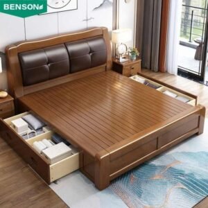Tempat tidur minimalis sandaran jok busa  dipan laci kayu jati Dipan – Ukuran 160×200 Furniture Jepara
