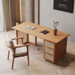 Meja kantor kayu jati kombinasi rotan alami meja kerja modern Furniture Jepara