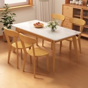 Set meja makan  Plus kayu jati kombinasi top marmer Kayu Jati - 6 Kursi Meja160 Furniture Jepara - Gambar 3