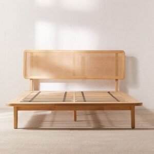 Tempat tidur kayu jati kombinasi rotan  dipan minimalis Kayu Jati  – P 200 x L 160 Furniture Jepara