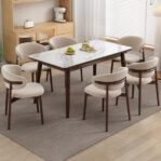 Set meja makan minimalis kombinasi marmer meja makan marmer Kayu Jati – 4 Kursi Meja120 Furniture Jepara