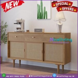 Bufet pendek retro kayu jati kombinasi rotan terbaru bufet minimalis Furniture Jepara