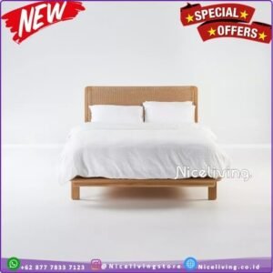 Tempat tidur model  Plus sandaran rotan  dipan  ranjang minimalis kayu jati  - 100cm x 200cm Furniture Jepara - Gambar 2