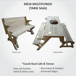 Kursi Meja Lipat  Plus Bangku Kayu Jati Untuk Taman / Resto / Cafe Outdoor - Belum Finishing Furniture Jepara - Gambar 5