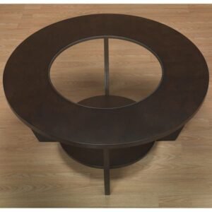 Meja tamu bulat  Plus kombinasi kaca meja sofa modern Kayu Jati Furniture Jepara - Gambar 2