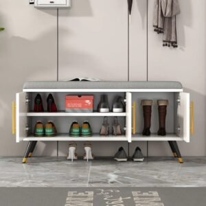 RAK SEPATU MODERN  Plus  BANGKU PENYIMPANAN SEPATU Furniture Jepara - Gambar 2