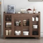 Bufet dapur terbaru kayu jati kombinasi kaca rak dapur modern terbaik Furniture Jepara