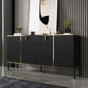 BUFFET SALUR MINIMALIS  Plus BUFFET RANGKA STAINLLES - Hitam pen - Hitam pendek Furniture Jepara - Gambar 3