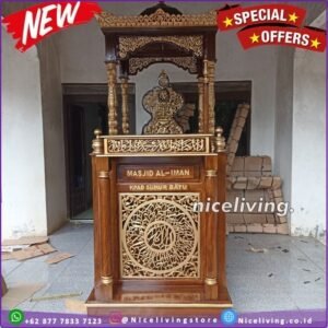 Mimbar masjid kubah kayu jati ukiran kaligrafi MImbar Masjid Jati Furniture Jepara