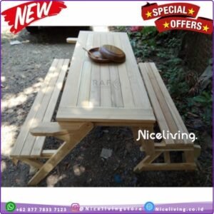 Kursi Meja Lipat  Plus Bangku Kayu Jati Untuk Taman / Resto / Cafe Outdoor - Belum Finishing Furniture Jepara - Gambar 2