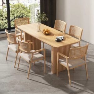 Meja makan minimalis modern kombinasi rotan terlaris meja makan Jati – 4 Kursi Mj 140 Furniture Jepara
