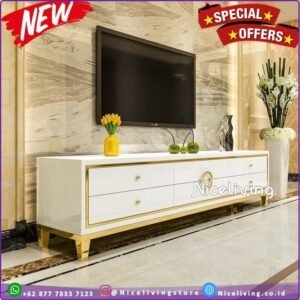 Bufet tv duco kaki stainless gold credenzia modern terbaru Furniture Jepara