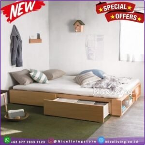 Tempat tidur  divan   Plus dipan  ranjang  minimalis kayu jati lesehan laci  - 100cm x 200cm Furniture Jepara - Gambar 2