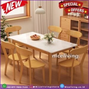 Set meja makan  Plus kayu jati kombinasi top marmer Kayu Jati - 6 Kursi Meja160 Furniture Jepara - Gambar 2