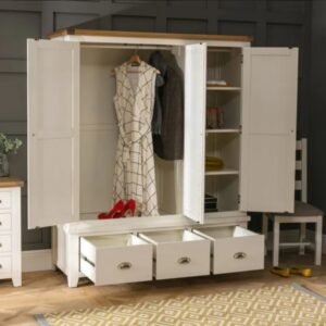 Lemari Pakaian Modern  Plus 3 Pintu Leeds Cream cat duco mewah Furniture Jepara - Gambar 3