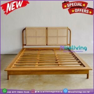 Tempat tidur retro  Plus kombinasi rotan dipan kayu jati Jepara - P 200 x L 160cm Furniture Jepara - Gambar 2