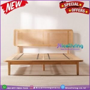 Tempat tidur kayu  Plus jati kombinasi rotan  dipan minimalis Kayu Jati  - P 200 x L 160 Furniture Jepara - Gambar 2