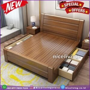 Tempat tidur minimalis  Plus kayu jati laci dipan laci minimalis Dipan Jati - 120 x 200 Furniture Jepara - Gambar 2